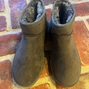 Charcoal grey suede minis with shearling lining